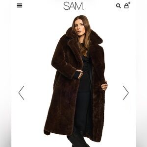 SAM. Women's Dark Chocolate Teddy Faux Fur Long Coat